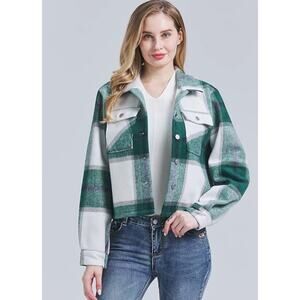 JK Sue Jones Fleece Fuzzy Lined Plaid Flannel Cropped Jacket NWT Size S